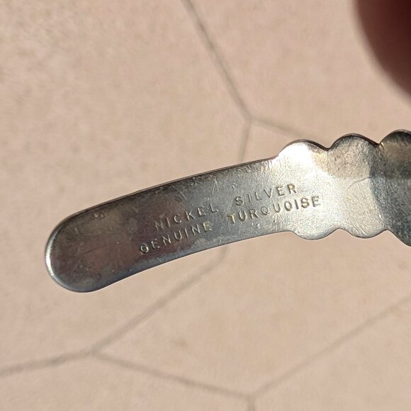 VTG Navajo Nickel Silver & Turquoise Cuff Bracelet Stamped Horses 15.8g Native A - Picture 5 of 12